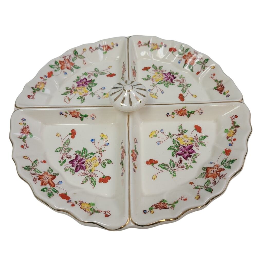 Vintage Made In Japan Floral Fine China Hand Painted Divided Plate Dish